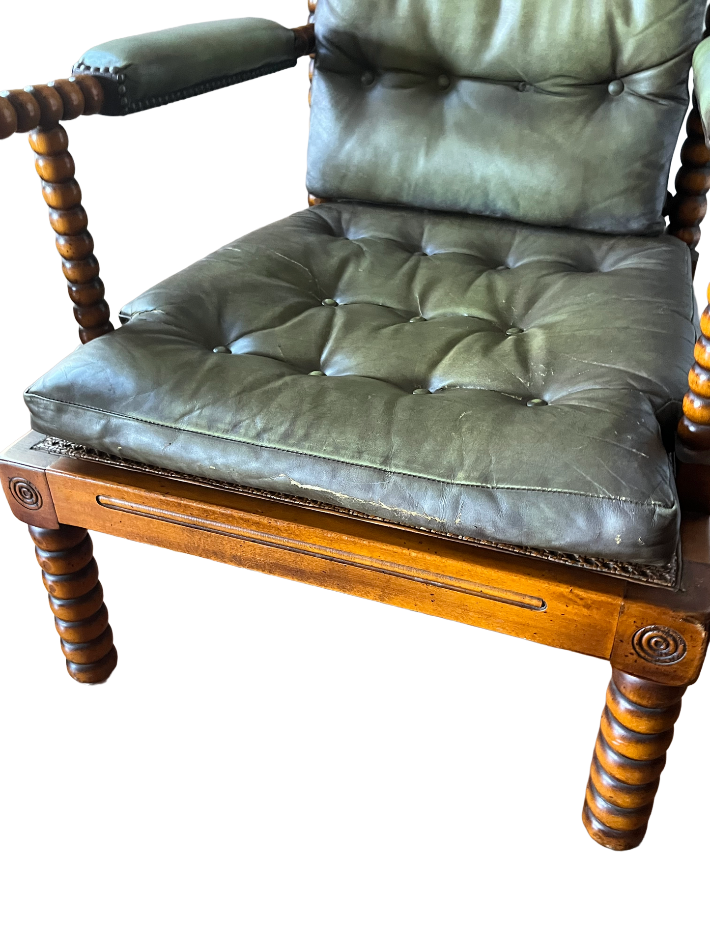 Vintage Valenti Leather & Wood Bobbin Armchair 1960’s Spanish MCM