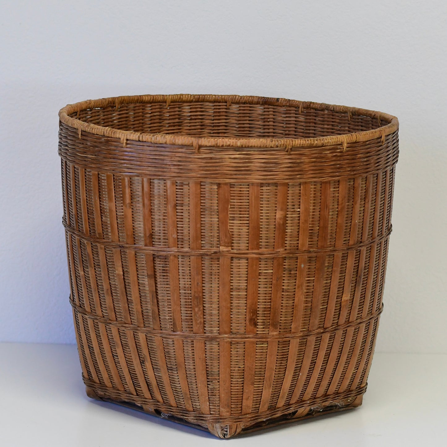 Vintage Mid-Century Era Chinese Bamboo Woven Basket Planter Chinoiserie