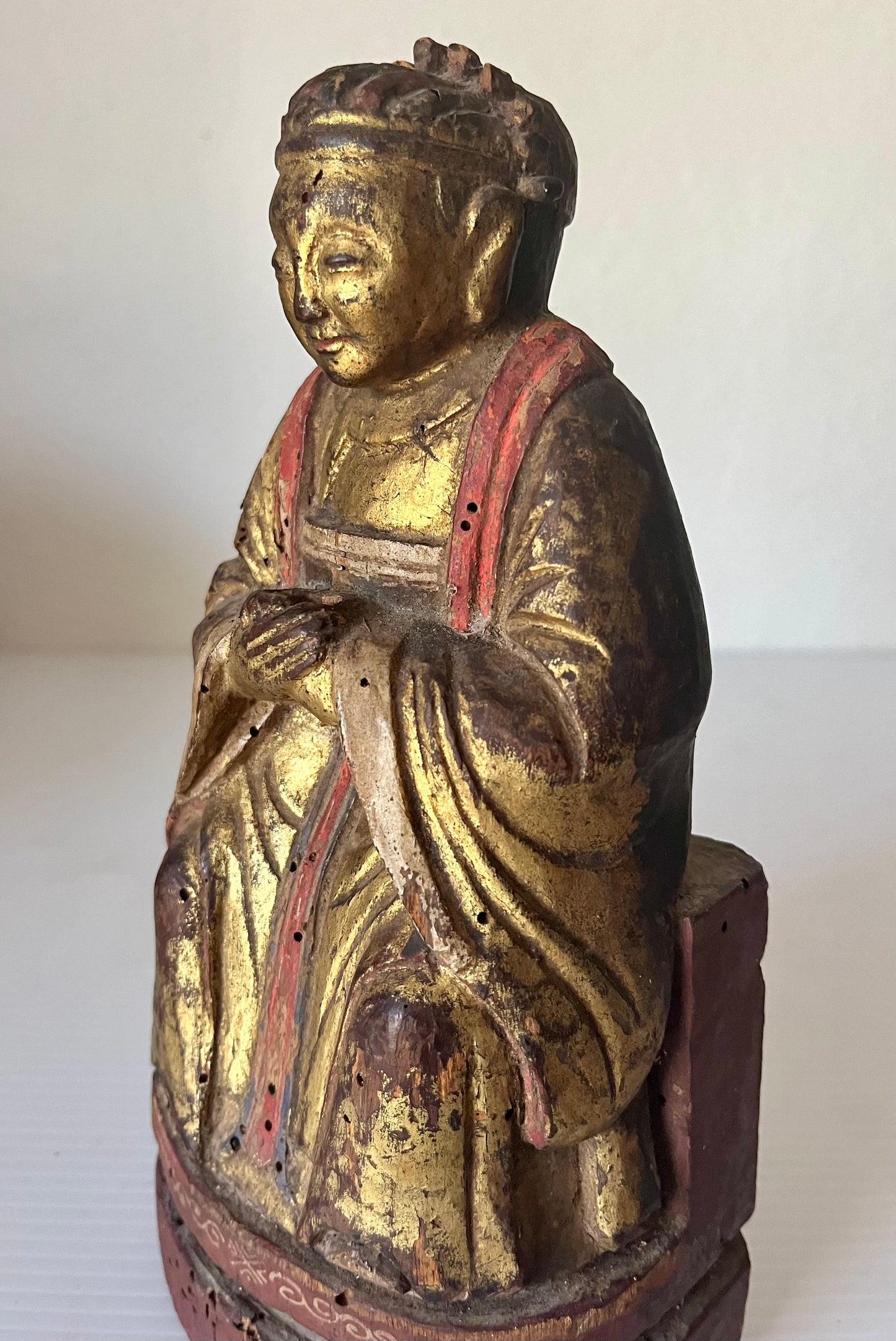 Antique Chinese Gold Gilt Wood Wiseman Alter Sculpture 8.5” Tall