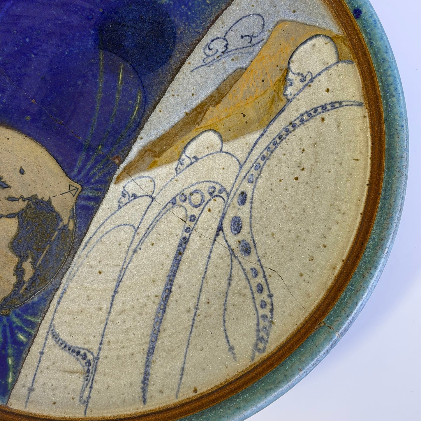 Vintage Original Brian Persha Art Pottery Plate Repaired 1970’s