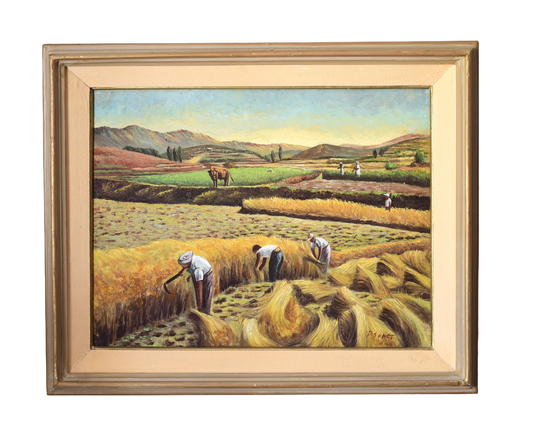 Original Harvesting Oil Painting Signed P. Sunet