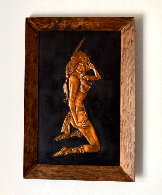 Vintage Hand Embossed Copper Nude Women Art