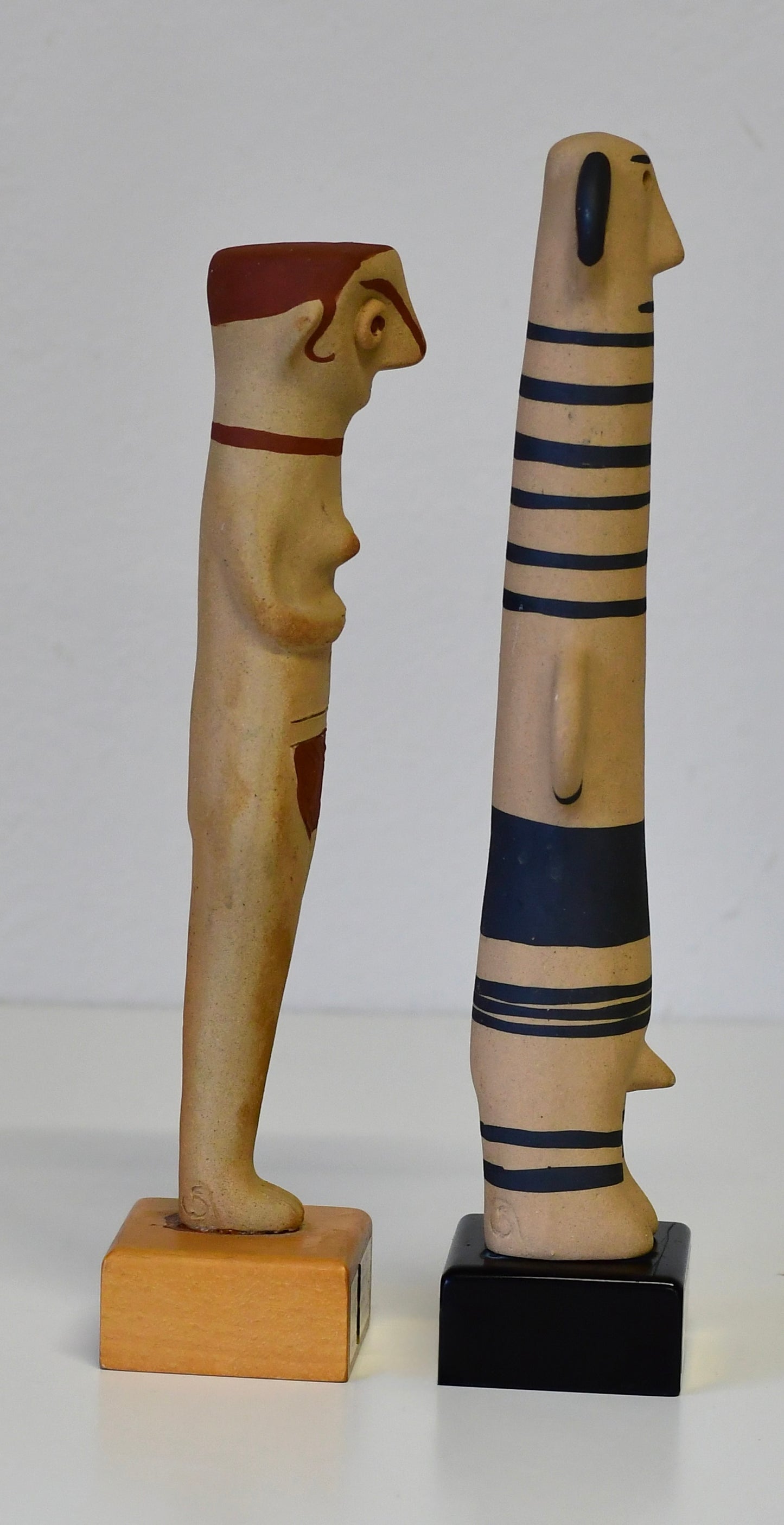 Vintage Greek Male & Female Pottery Idol Sculptures Zande Pierides Cypriote