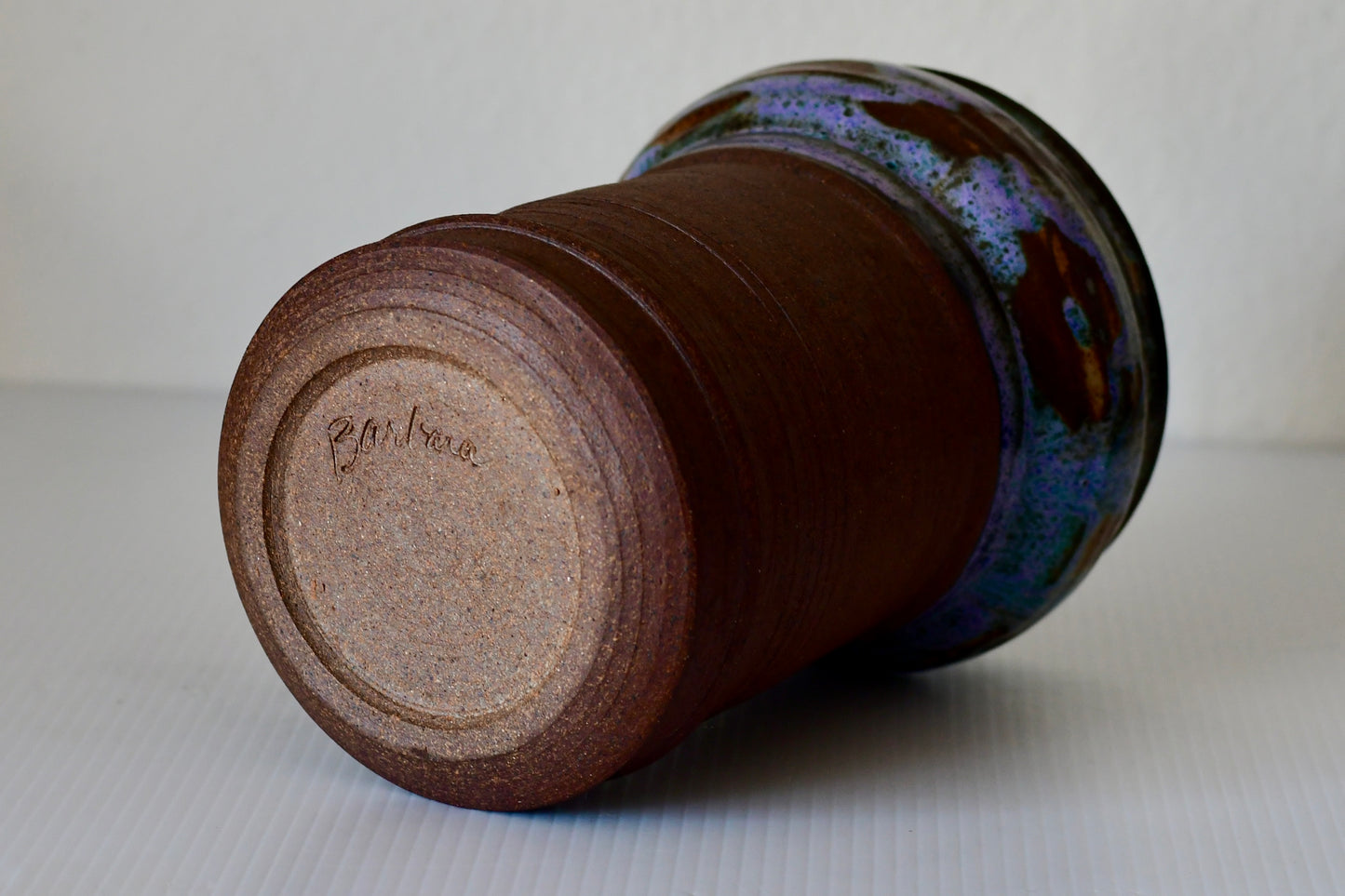 Vintage Stoneware Studio Pottery Vase Signed Barbara