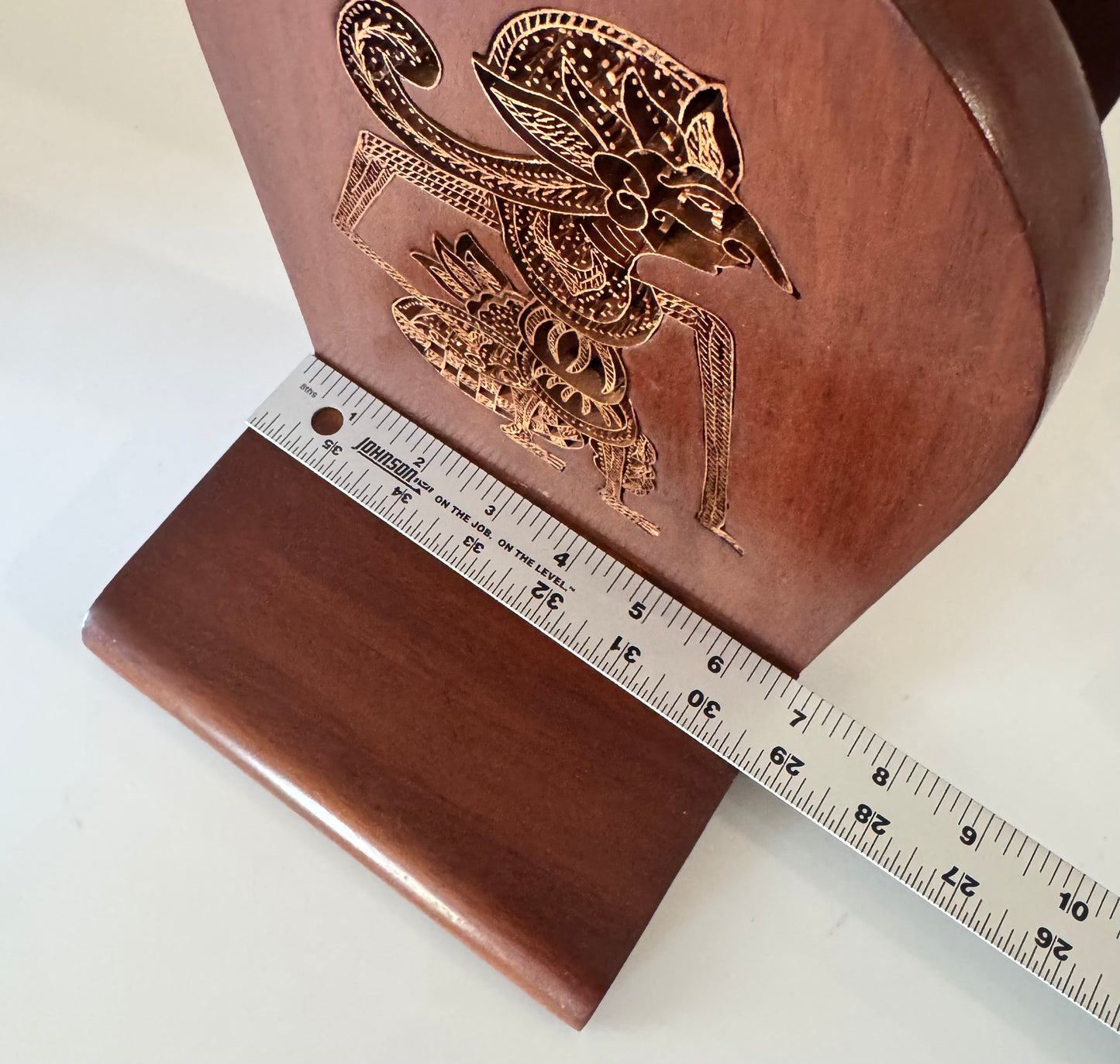 Vintage Indonesian Teak Bookends With Copper Batik Stamp Inlay