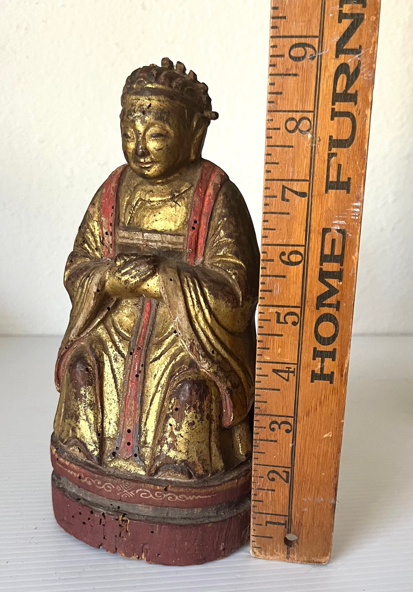 Antique Chinese Gold Gilt Wood Wiseman Alter Sculpture 8.5” Tall