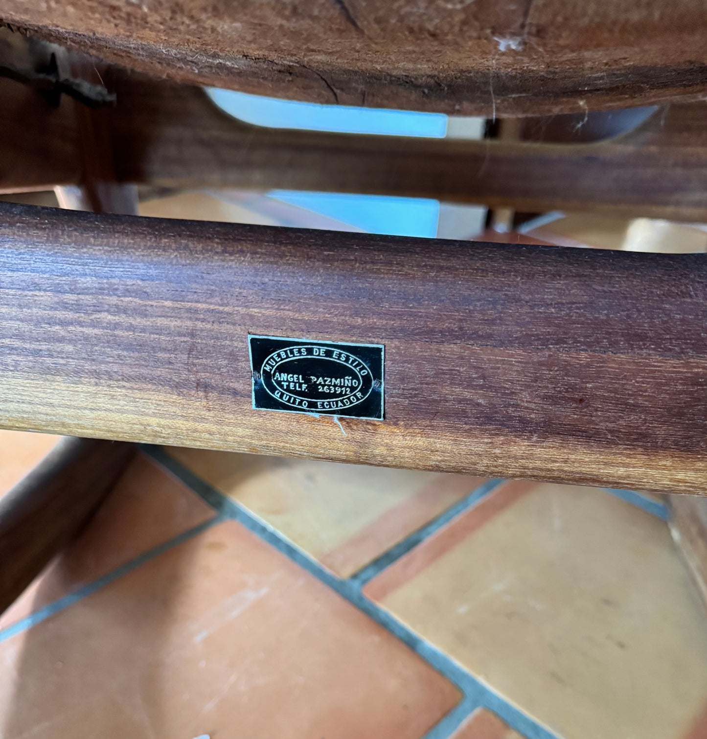 Mid Century South American Tooled Leather Safari Rocking Chair by Angel Pazmino