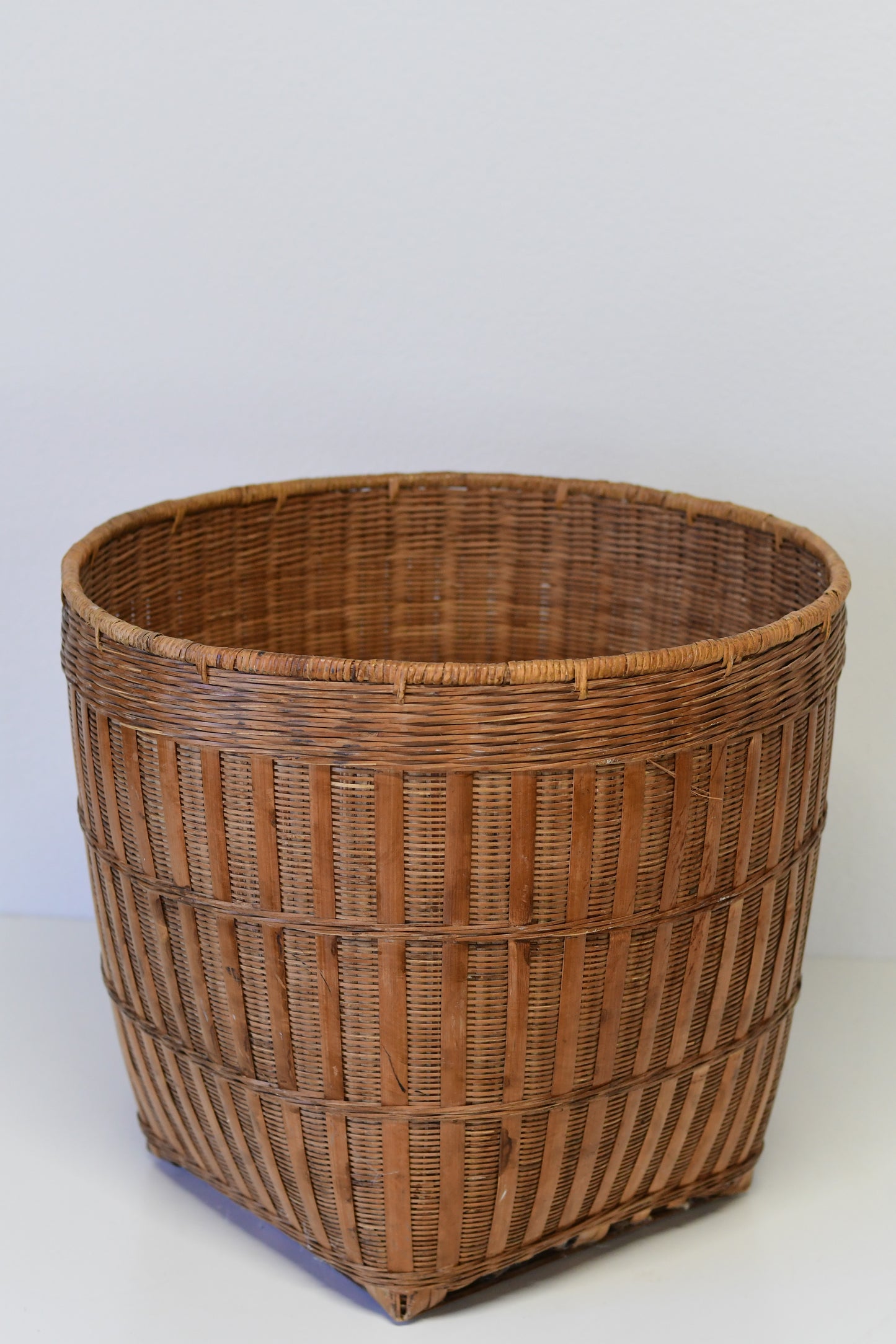 Vintage Mid-Century Era Chinese Bamboo Woven Basket Planter Chinoiserie