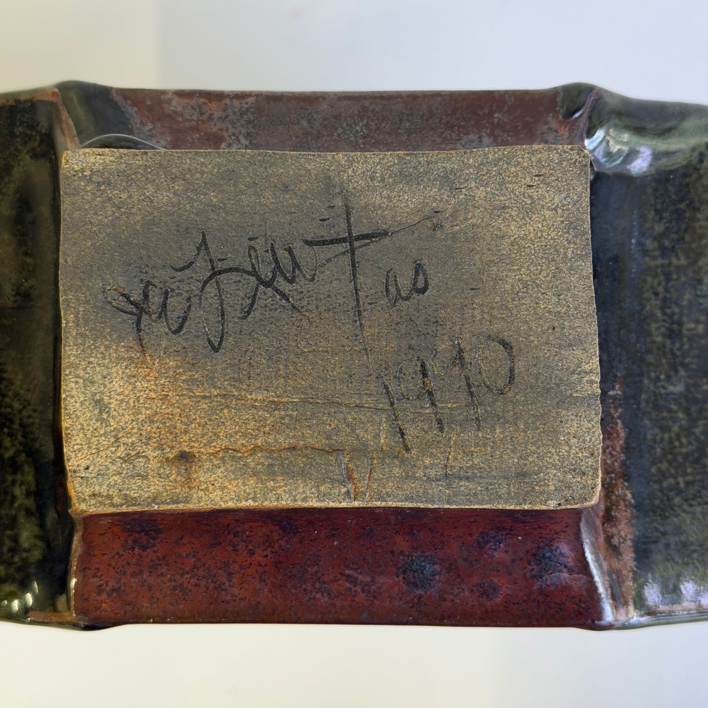 Vintage Studio Art Pottery Stoneware Post Modern Vase Signed 1990