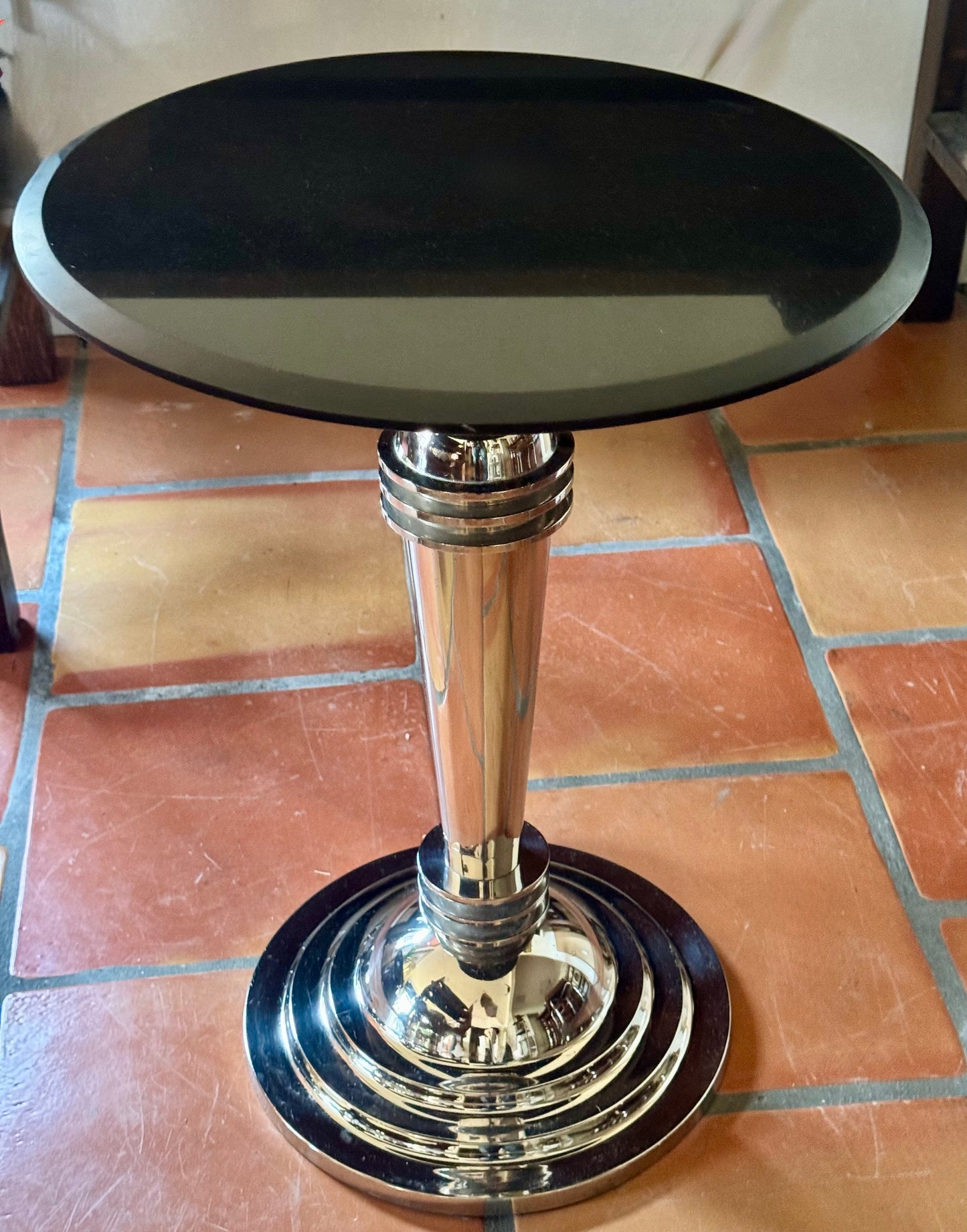 Vintage Art Deco Style Chrome & Marble Drink Pedestal Side Table