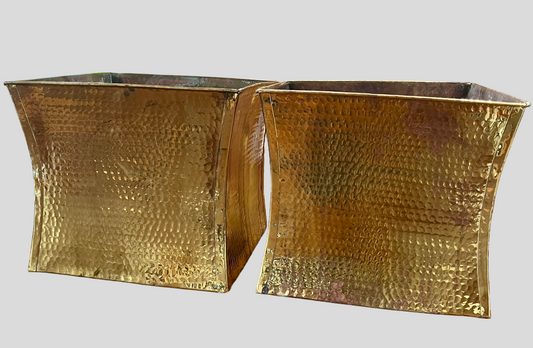 Vintage Pair Of Italian Hammered Brass Jardiniere Planters