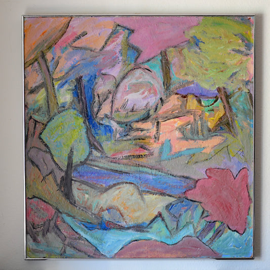 Original Abstract Mid Century Landscape Painting Signed Zimmerman