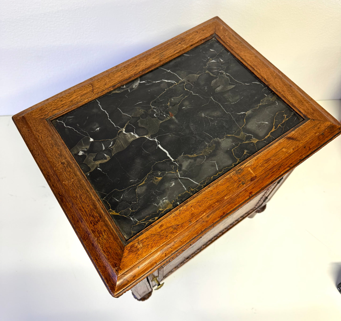 Antique French Louis XVI Petite Walnut & Marble Nightstand Side