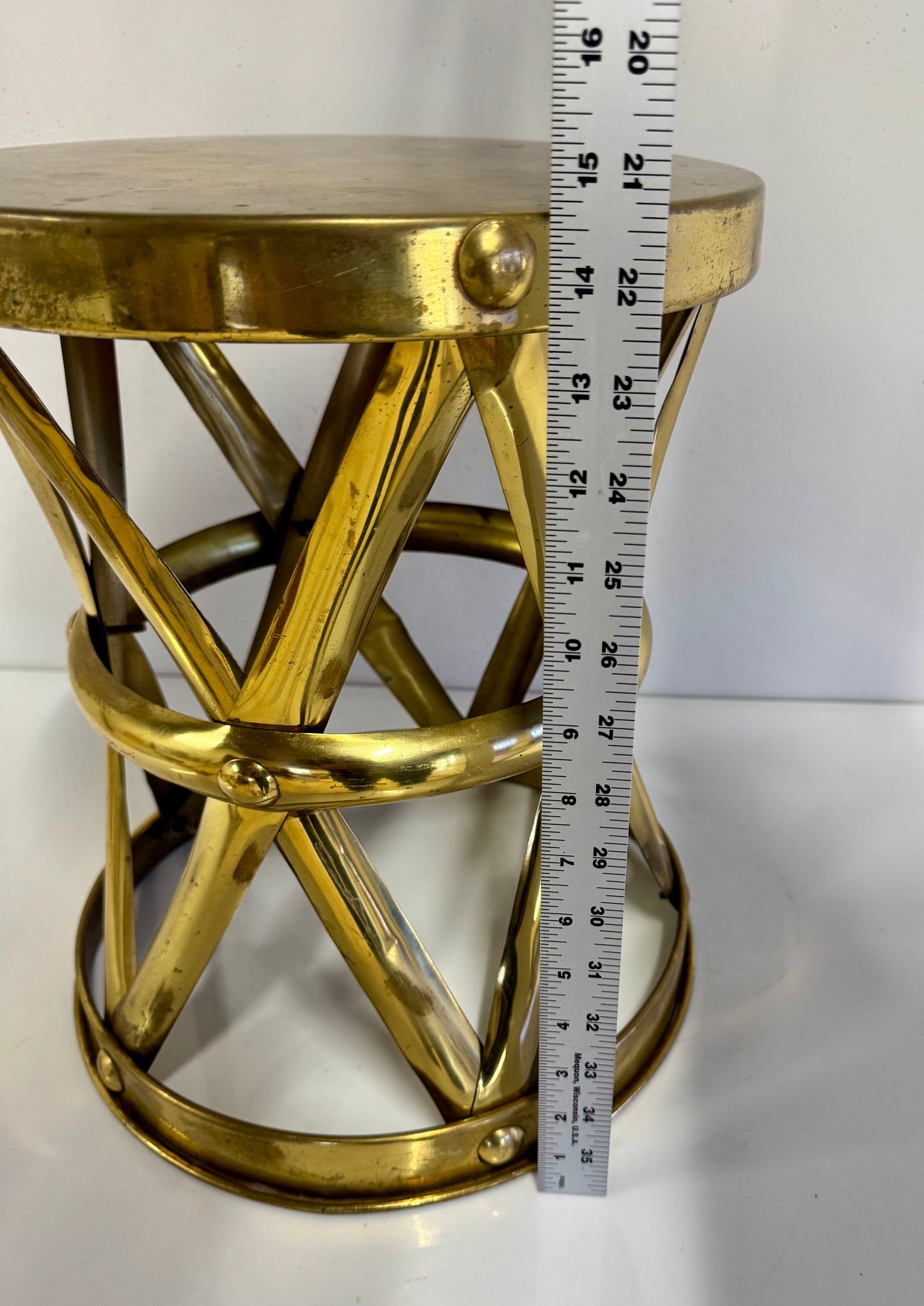 Vintage Hammered Brass Lattice Drum Table Garden Stool HK