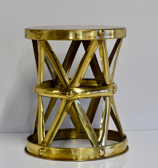 Vintage Hammered Brass Lattice Drum Table Garden Stool HK