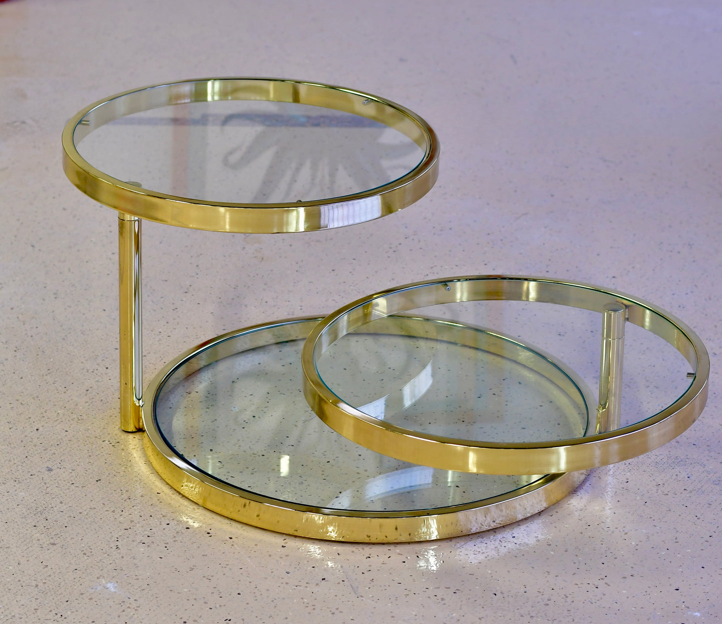 Vintage Milo Baughman DIA Tri-Level Gold and Glass Coffee Table 1984