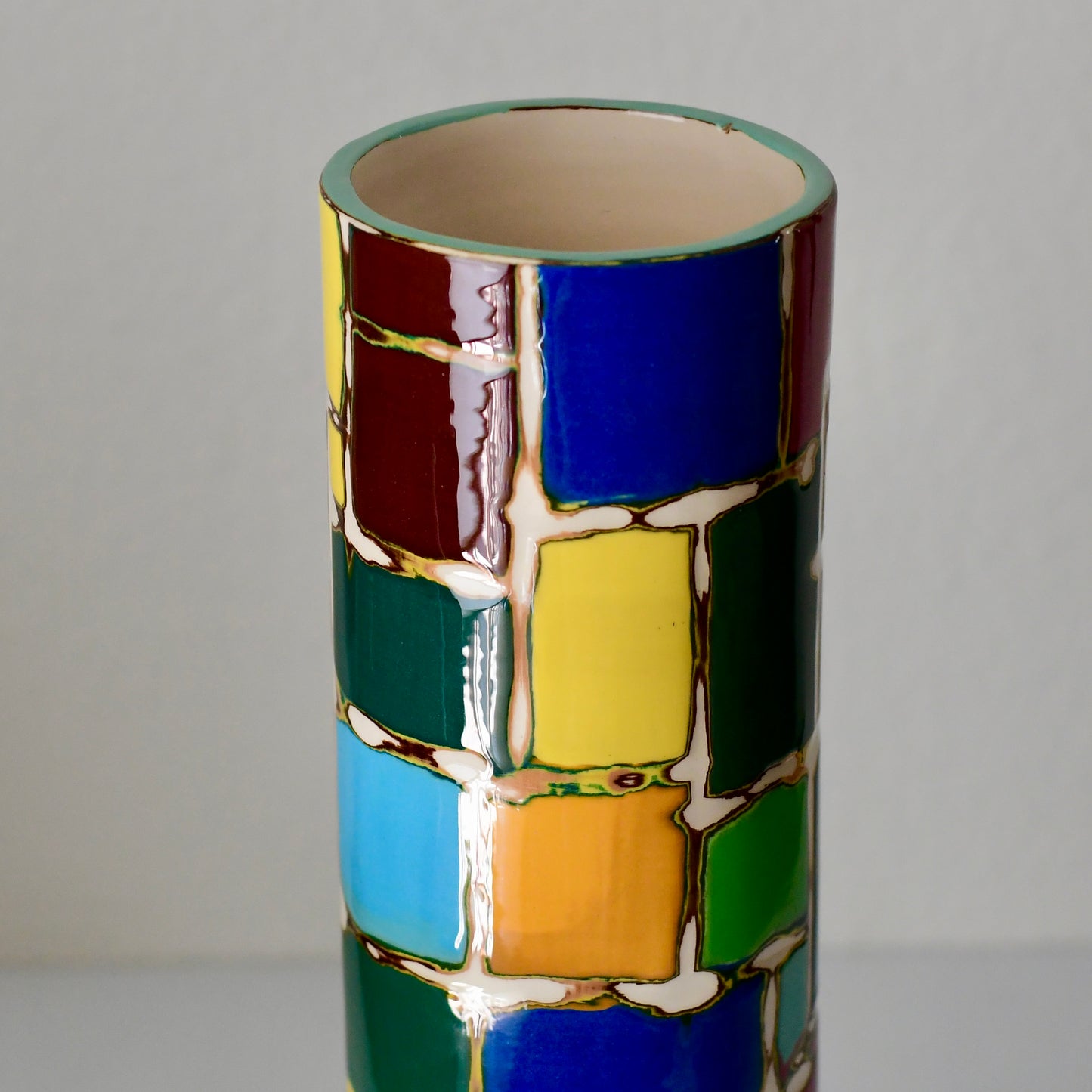 Beautiful Handmade Studio Pottery Multi Colored Vase Signed Breaux 1992