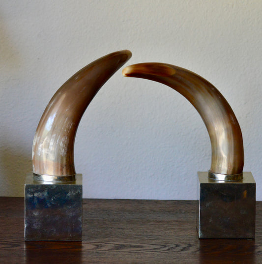 Airedelsur Alpaca Silver & Horn Bookends Sculptures Argentina Modern