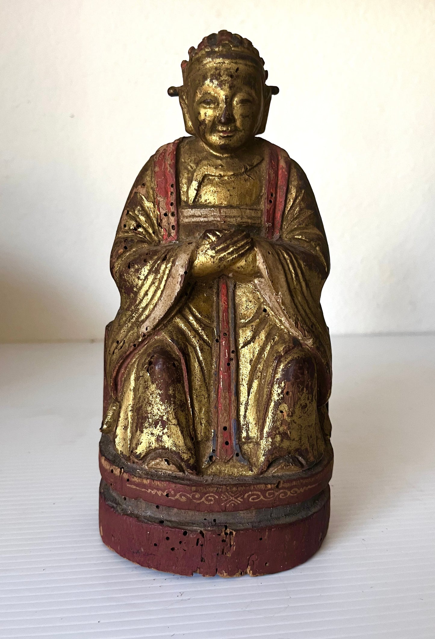 Antique Chinese Gold Gilt Wood Wiseman Alter Sculpture 8.5” Tall