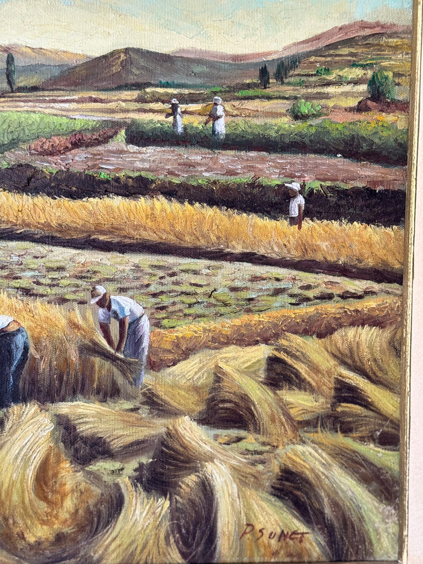 Original Harvesting Oil Painting Signed P. Sunet