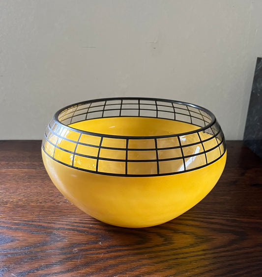 Mid Century Modern Geometeric Yellow Glass Bowl Deco