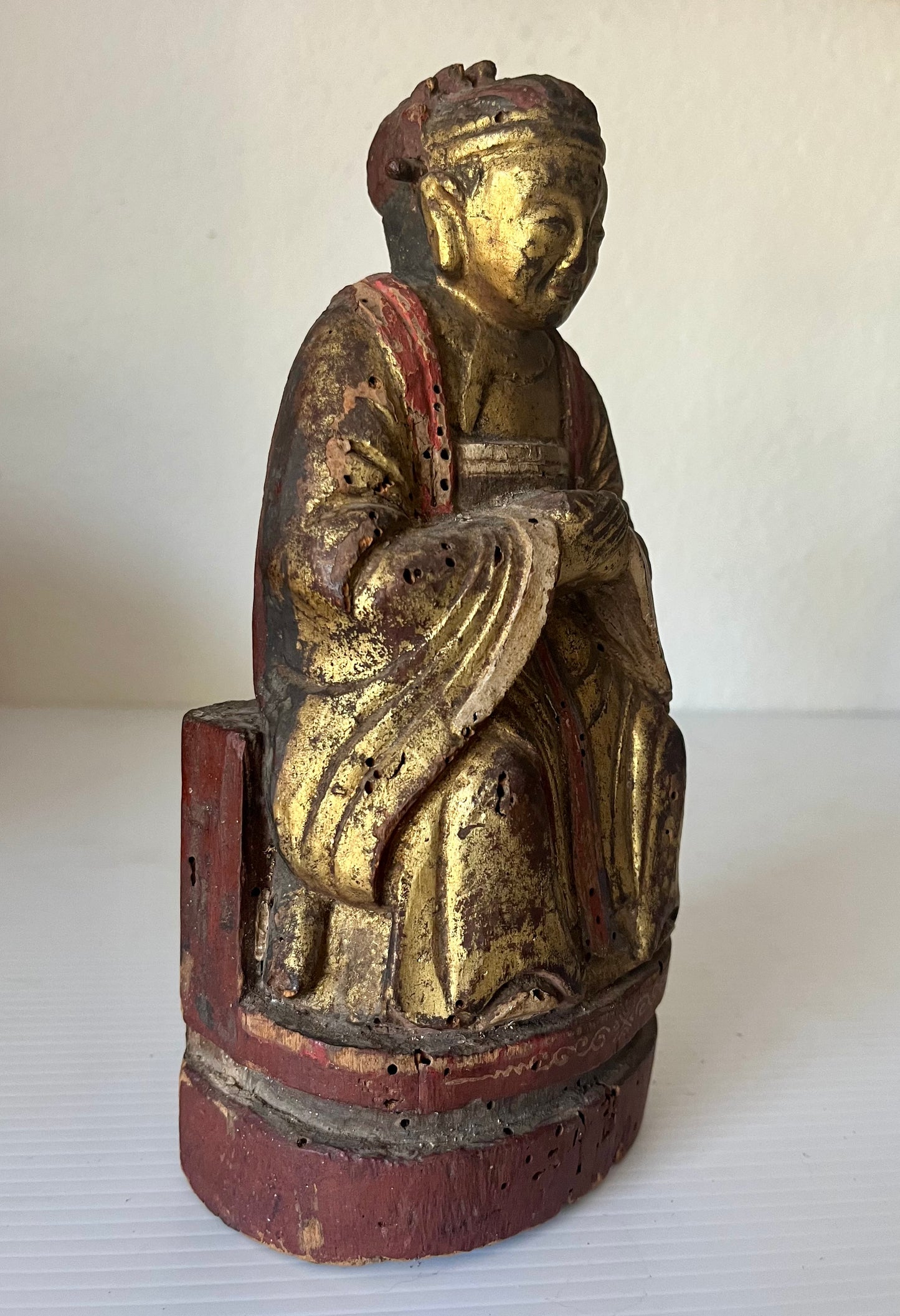Antique Chinese Gold Gilt Wood Wiseman Alter Sculpture 8.5” Tall