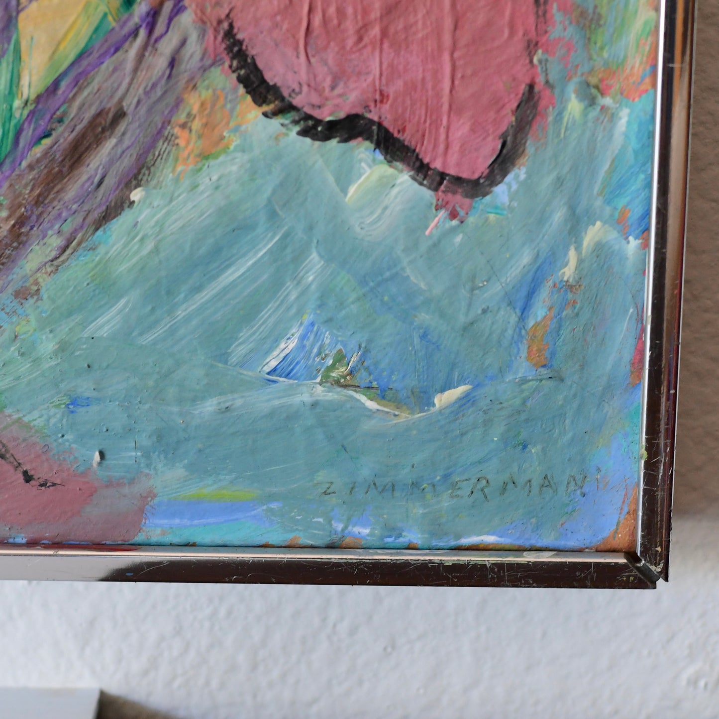 Original Abstract Mid Century Landscape Painting Signed Zimmerman