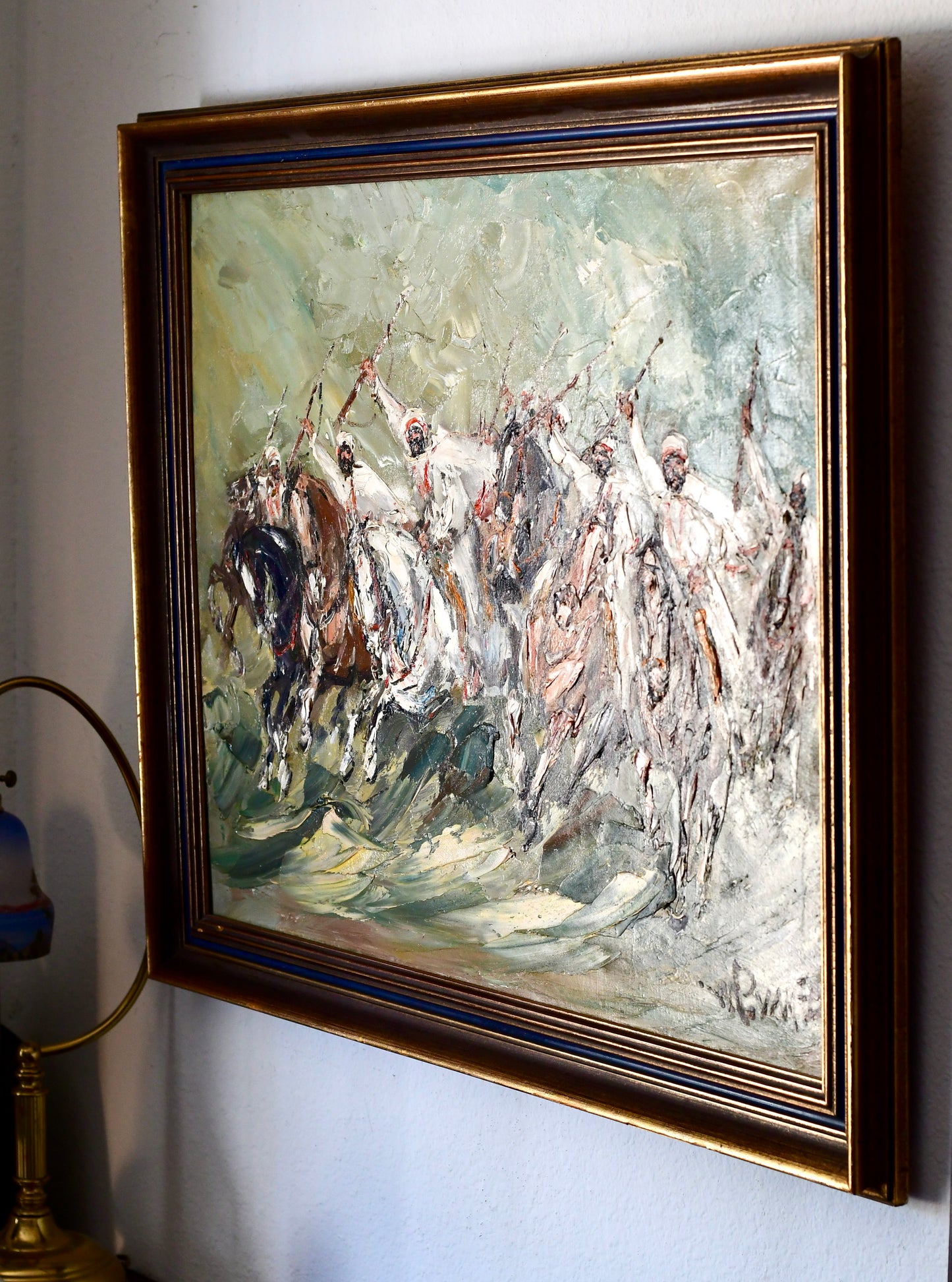 Original Walter Prescher Van Ed Oil Painting "Rider Games near Tetouan"