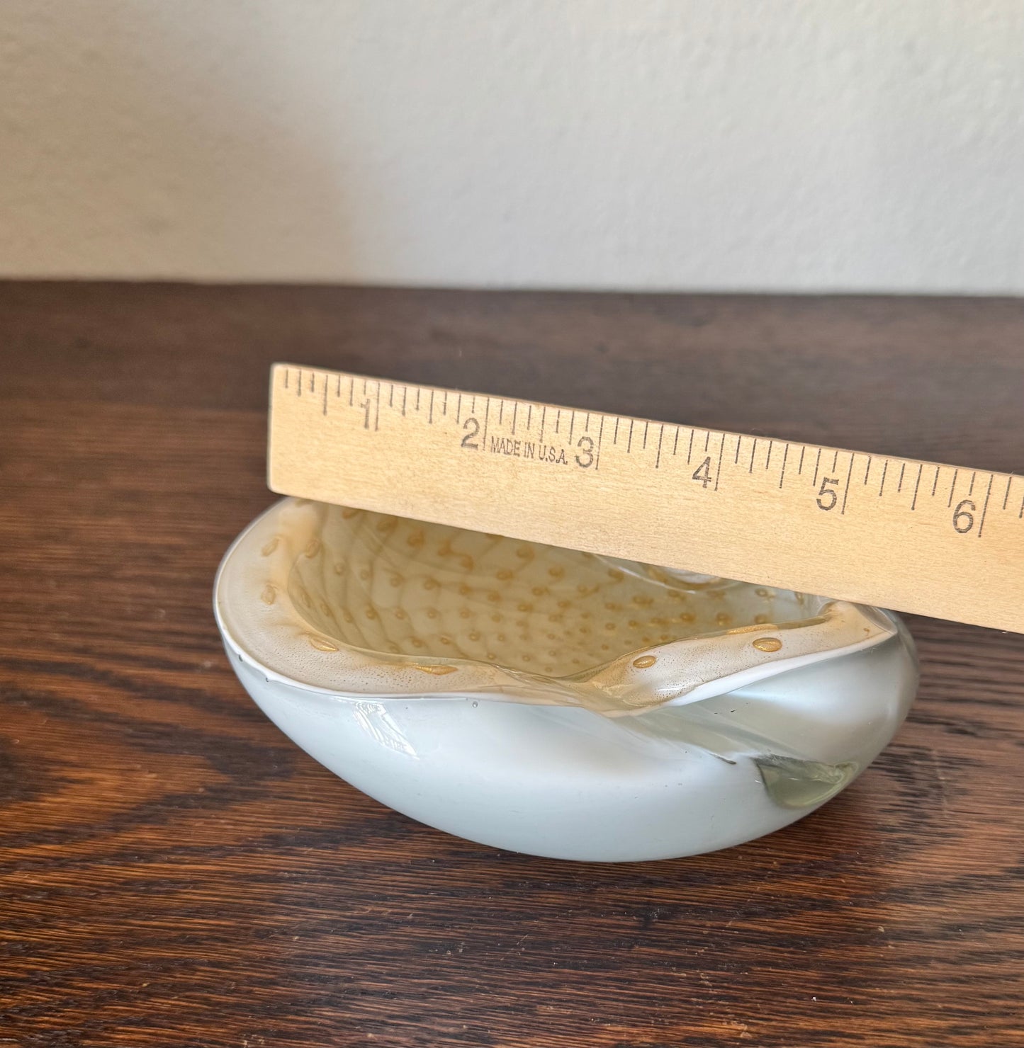 Barbini Murano Vintage White Gold Flecks Bubbles Italian Art Glass Bowl Ashtray