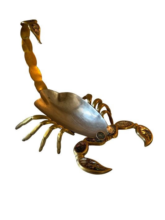 Vintage Mid Century Modernist Mixed Metals Abalone Scorpion Tray Mexican