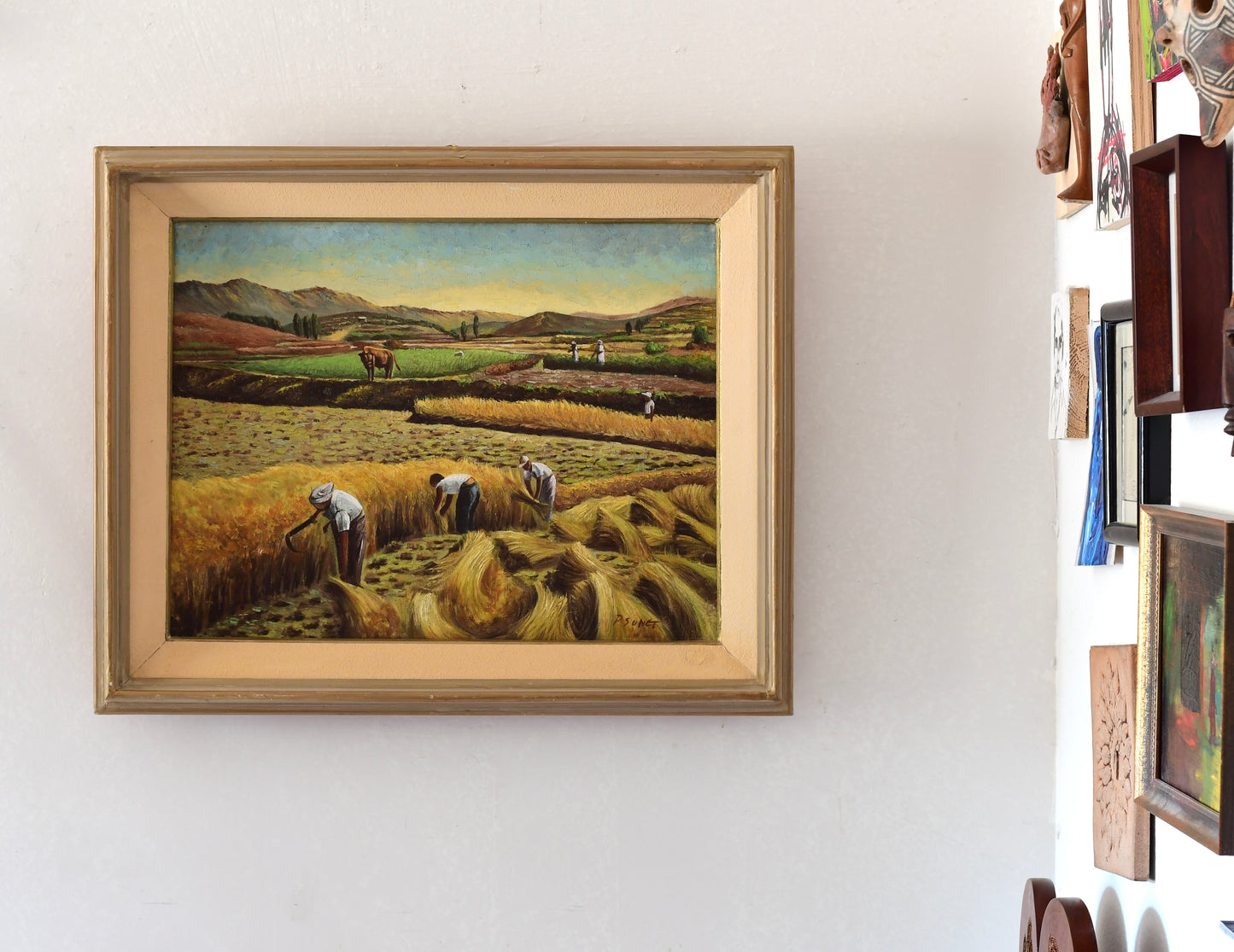 Original Harvesting Oil Painting Signed P. Sunet
