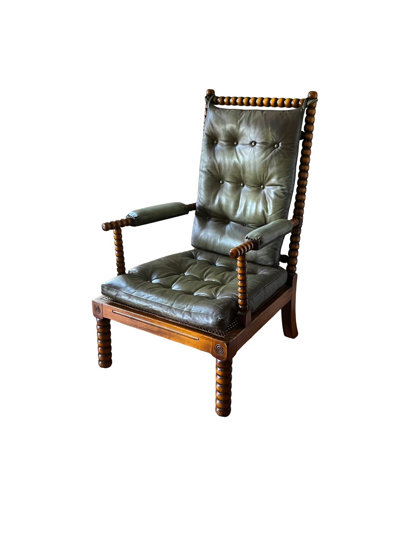 Vintage Valenti Leather & Wood Bobbin Armchair 1960’s Spanish MCM