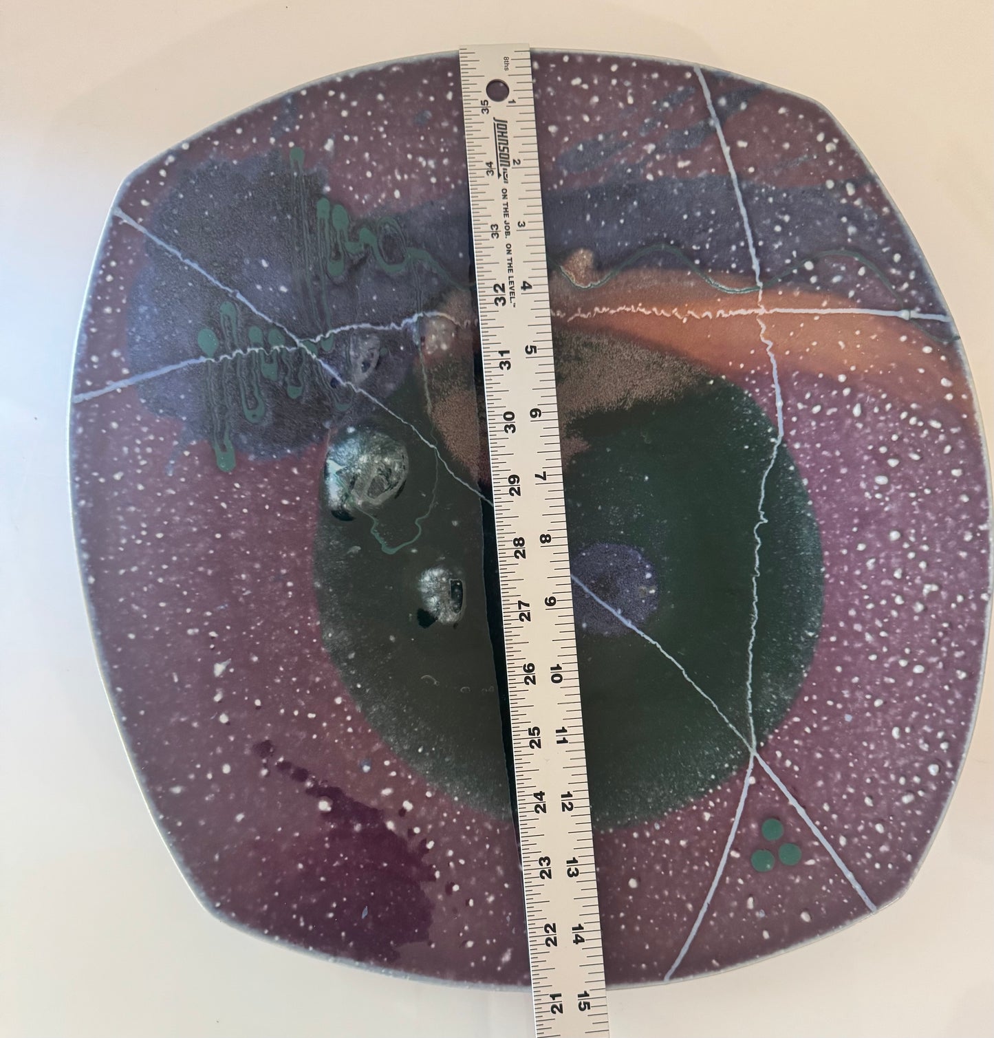 Vintage Handmade Studio Pottery Art Platter Plate Signed 15” Square