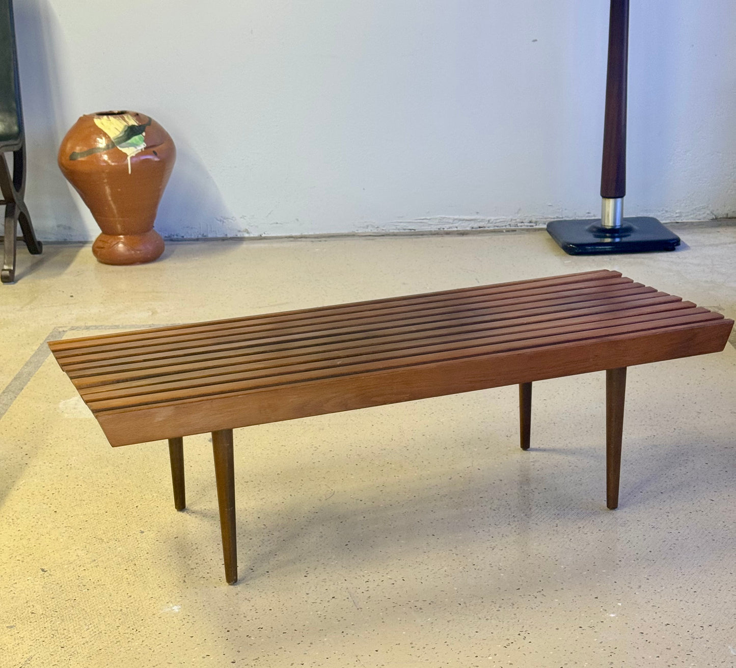 Vintage Mid Century Modern Slat Bench Coffee Table