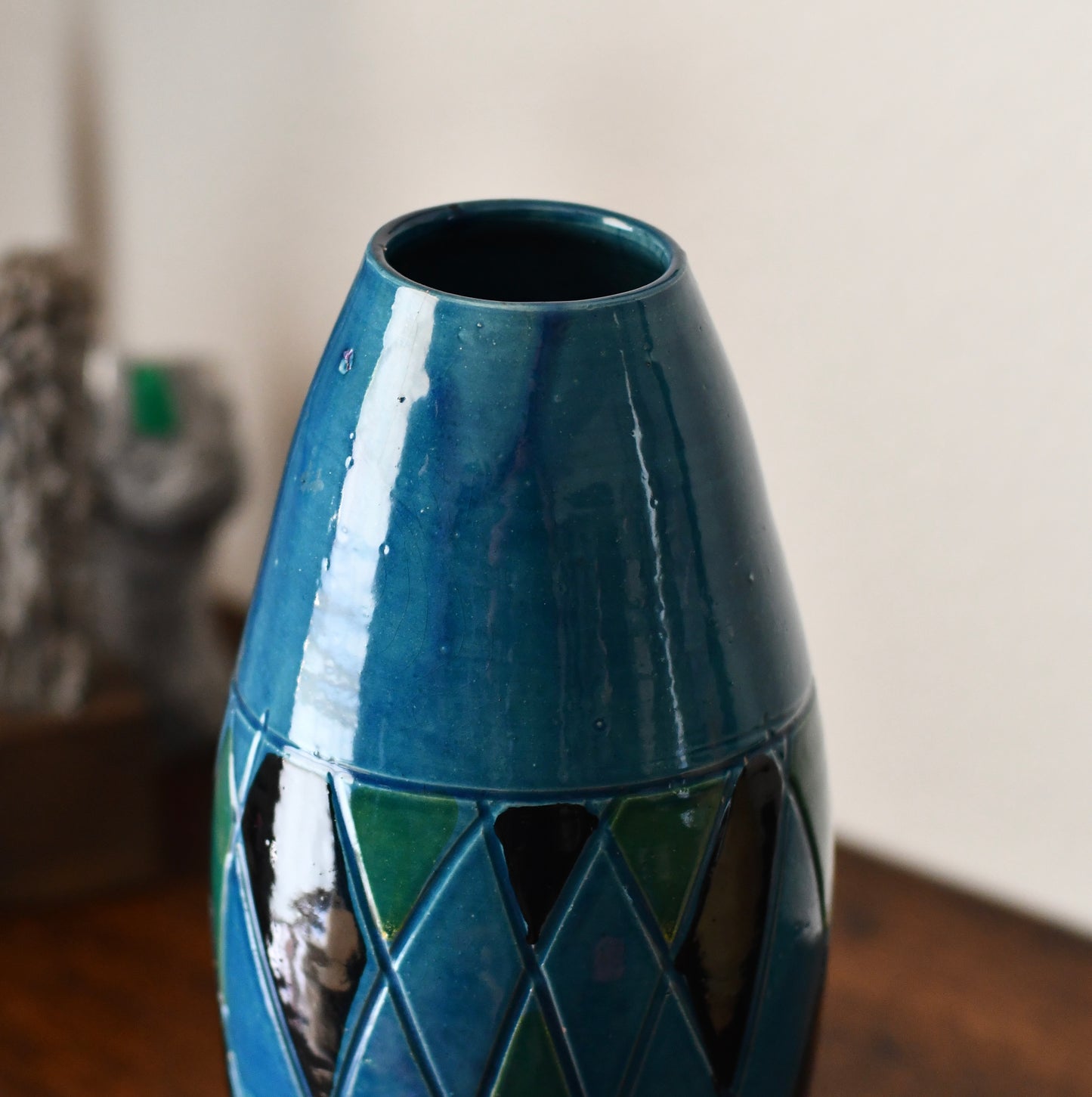 Vintage Mid Century Italian Blue Vase Signed GET