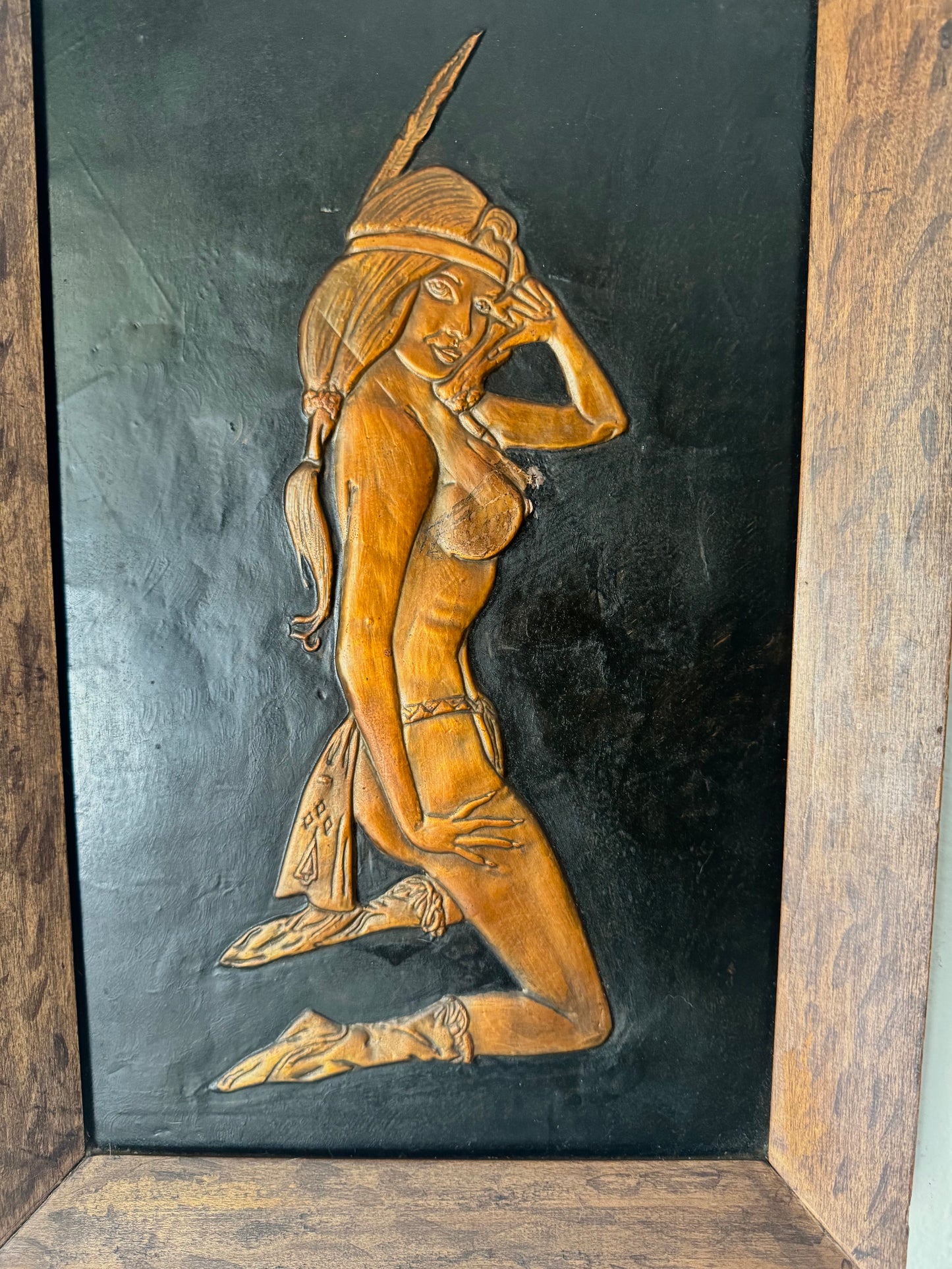 Vintage Hand Embossed Copper Nude Women Art