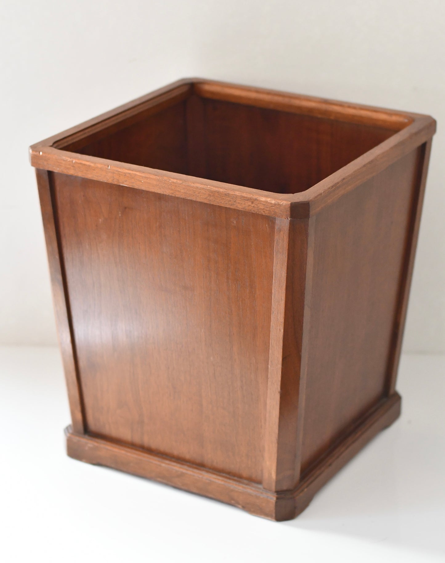 Vtg Mid Century NUCRAFT Walnut Wood Office Waste Basket Trash Can Michigan