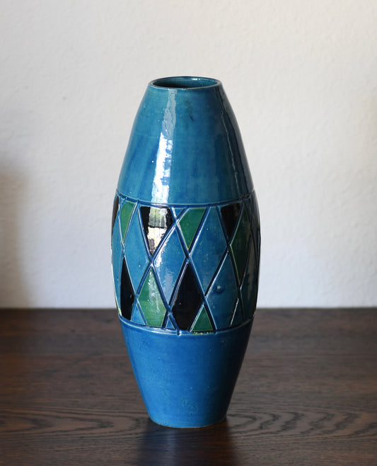 Vintage Mid Century Italian Blue Vase Signed GET
