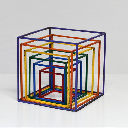 Vintage Mid Century Geometric Multi Color Iron Cubes 6 Piece Sculpture