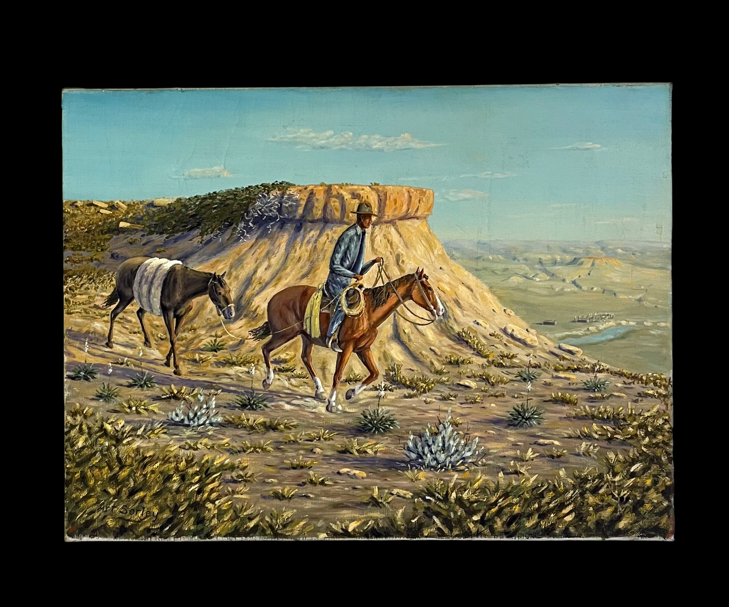 Original Western Cowboy Painting Signed Art Sorley