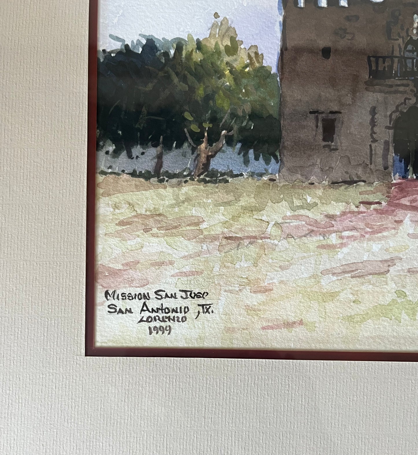 Original Lorenzo Castaneda Texas Mission Original Water Color Painting