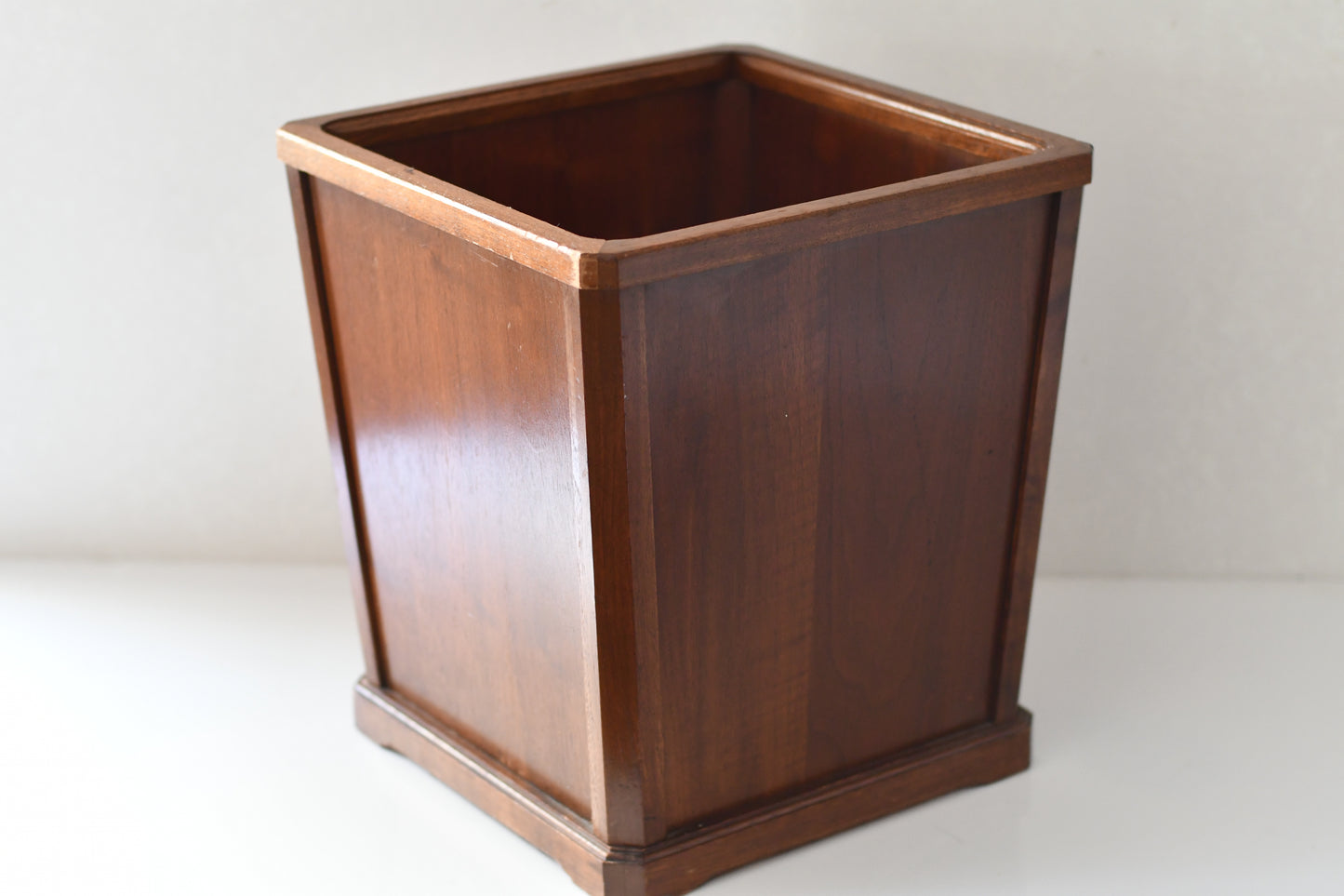 Vtg Mid Century NUCRAFT Walnut Wood Office Waste Basket Trash Can Michigan