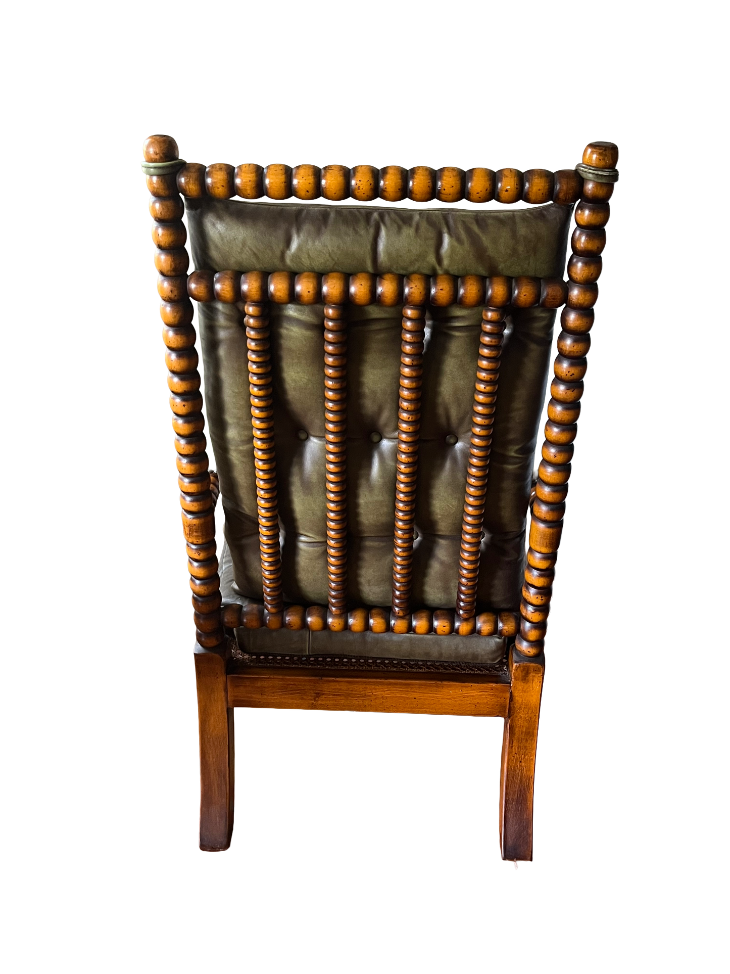 Vintage Valenti Leather & Wood Bobbin Armchair 1960’s Spanish MCM