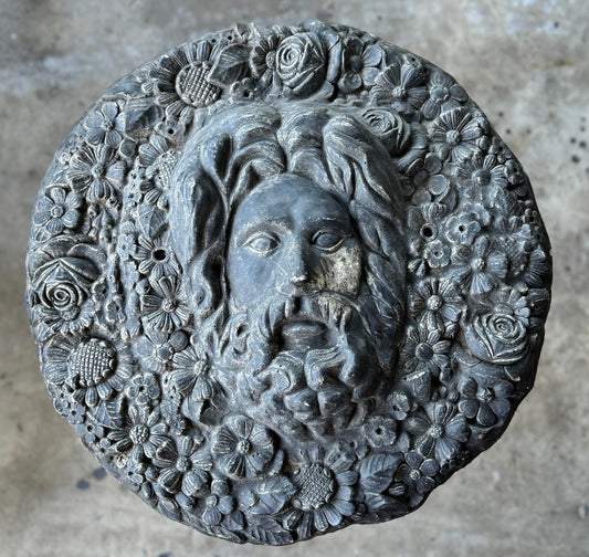 Vintage Cast Concrete Cement Figural Flower Face Sculpture Plaque 19” Diameter