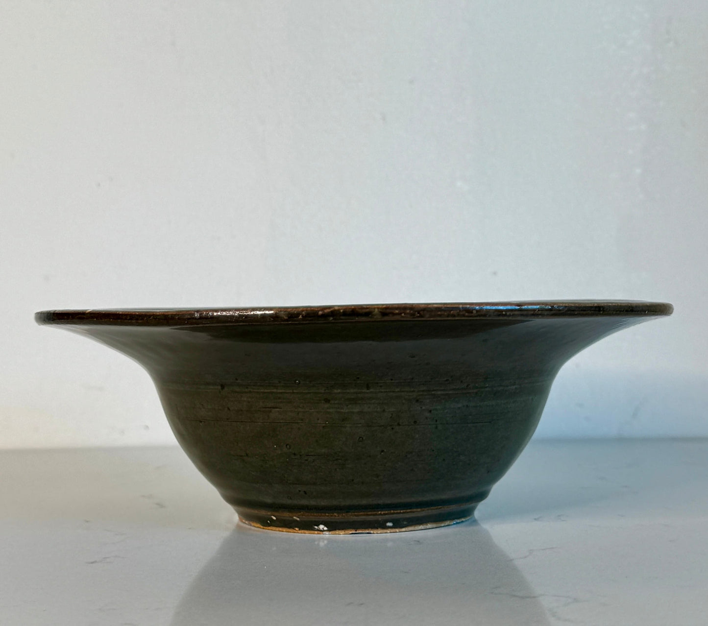 Vintage Artisan Green Bowl Handmade Studio Pottery ~ Signed M2  9”’ Diameter
