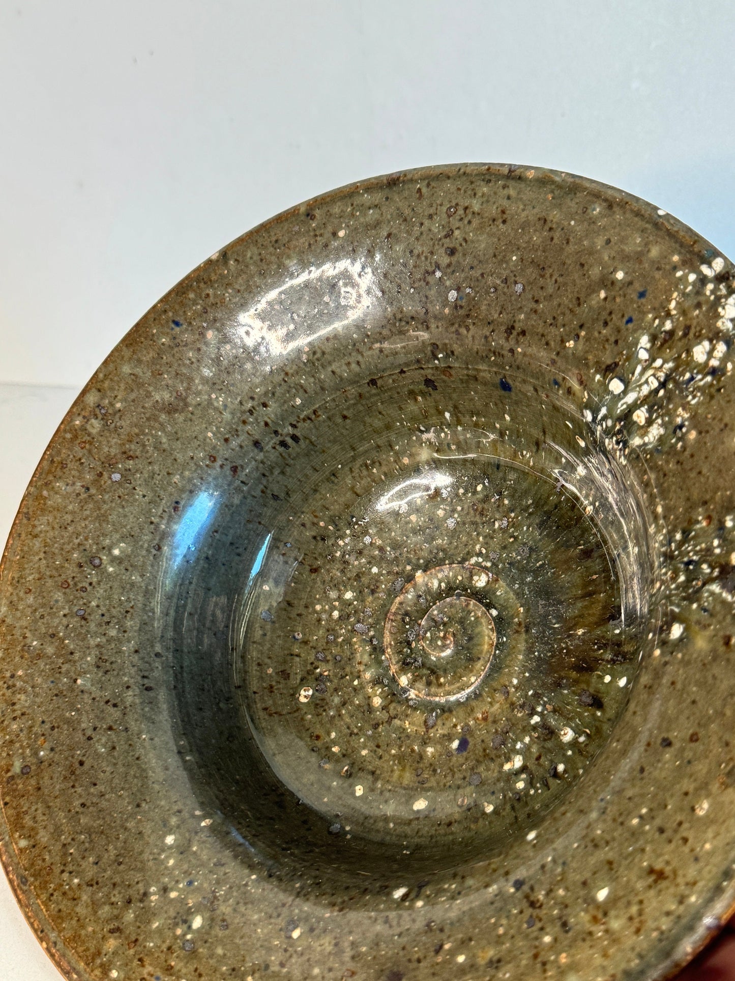 Vintage Artisan Green Bowl Handmade Studio Pottery ~ Signed M2  9”’ Diameter