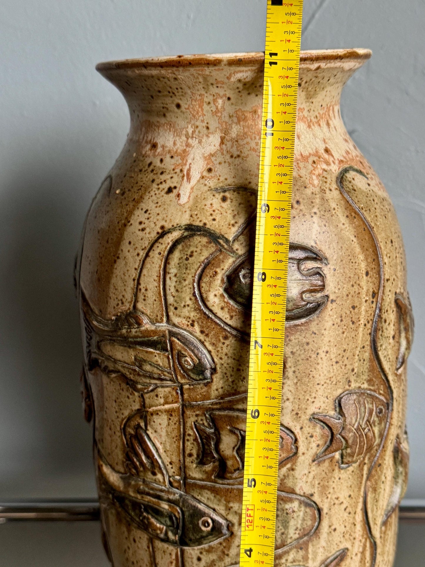 Vintage Gus & Leola Gikas Studio Pottery Fish Stoneware Vase 1976
