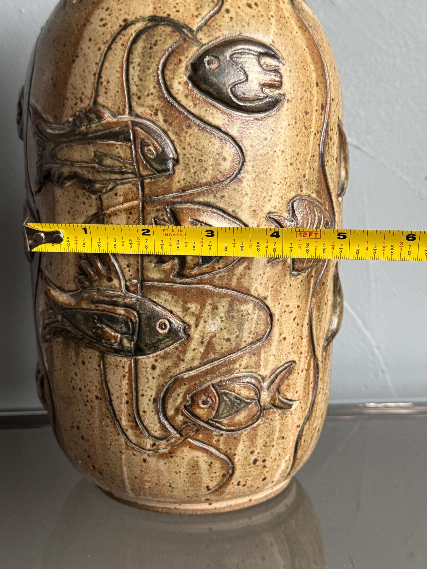 Vintage Gus & Leola Gikas Studio Pottery Fish Stoneware Vase 1976