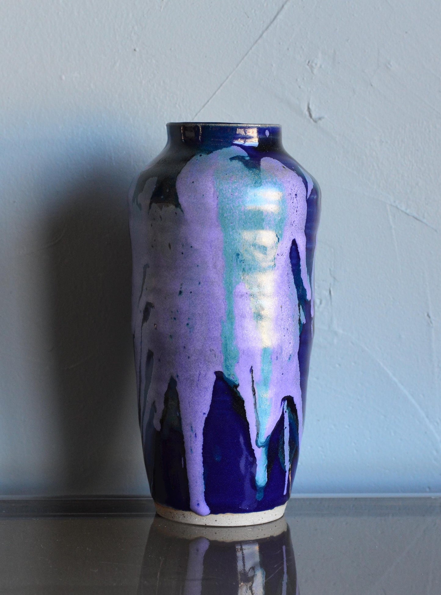 Vintage Hand Thrown Blue Studio Pottery Vase Signed GB