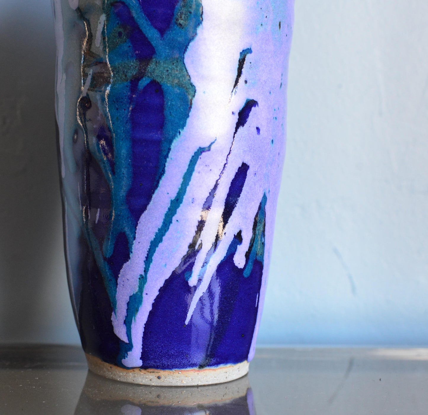 Vintage Hand Thrown Blue Studio Pottery Vase Signed GB